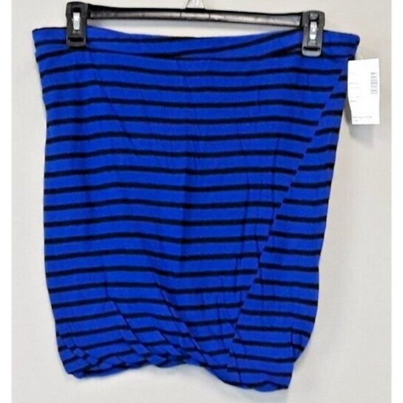 Pam & Gela Womens Mini Skirt Large Blue Black Striped Ruched Casual NWT - Picture 1 of 8